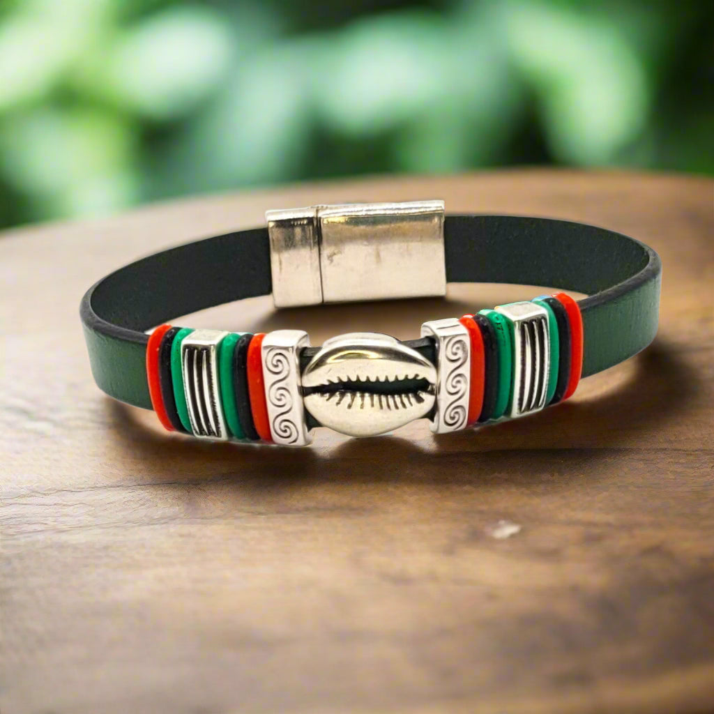 Cowrie Shell - Red, Black and Green - Eban*