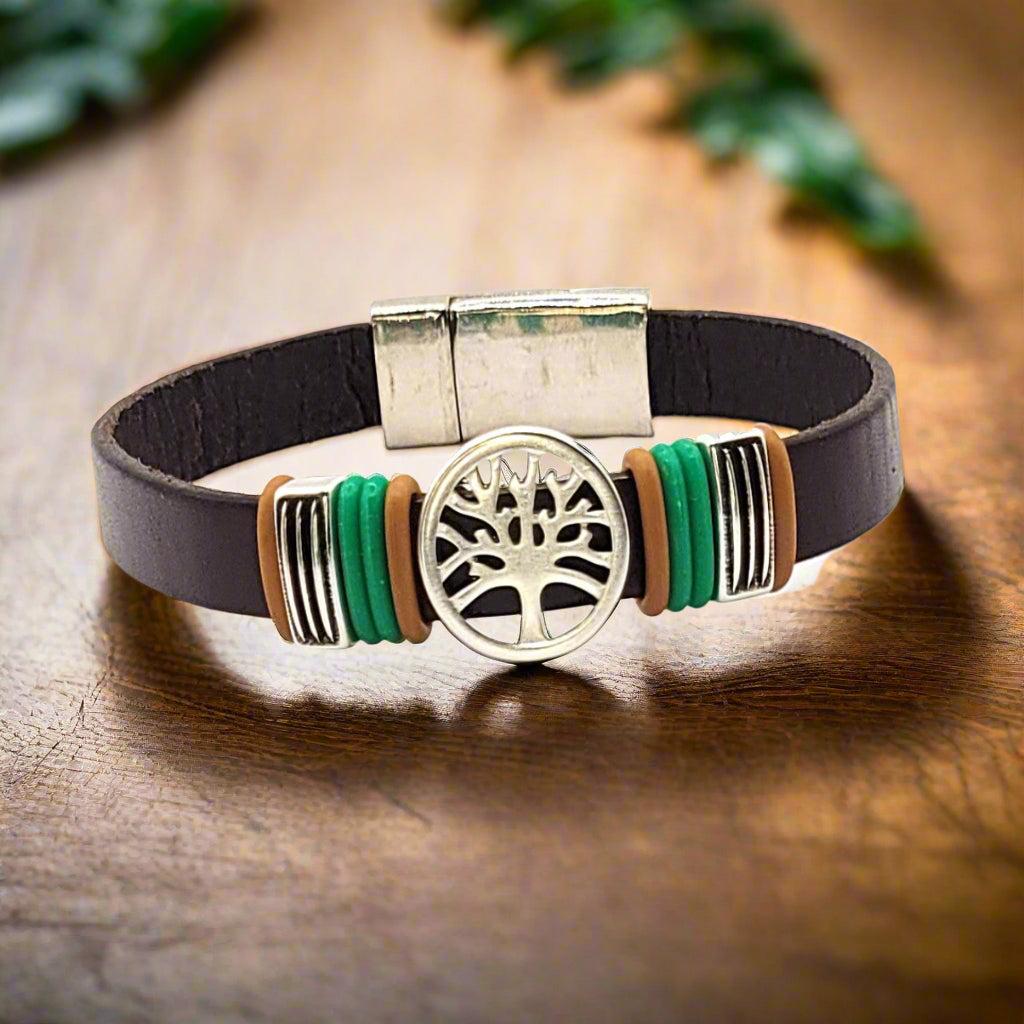 Family Tree with Brown & Green Bands -  Customize Your Bracelet - Eban
