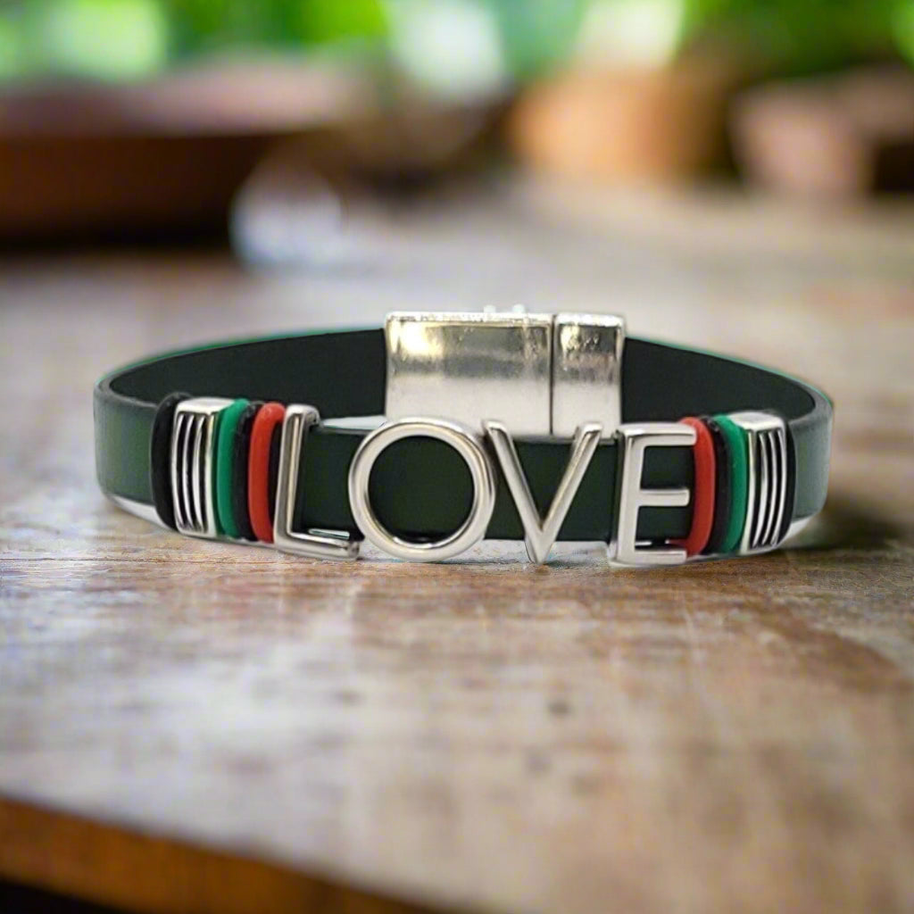 Red, Black, and Green Create Your Own 4 Character Bracelet - Eban*