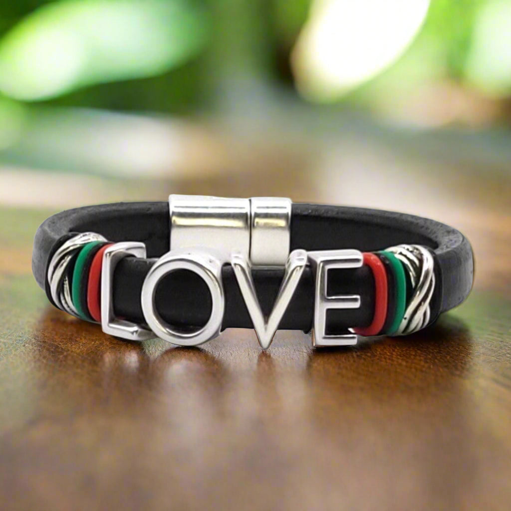 Red, Black, and Green Create Your Own 4 Character Bracelet - Sankofa*