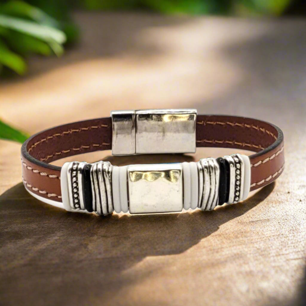 Pillar - Stitched Camel and white - Customize Your Bracelet - Eban*