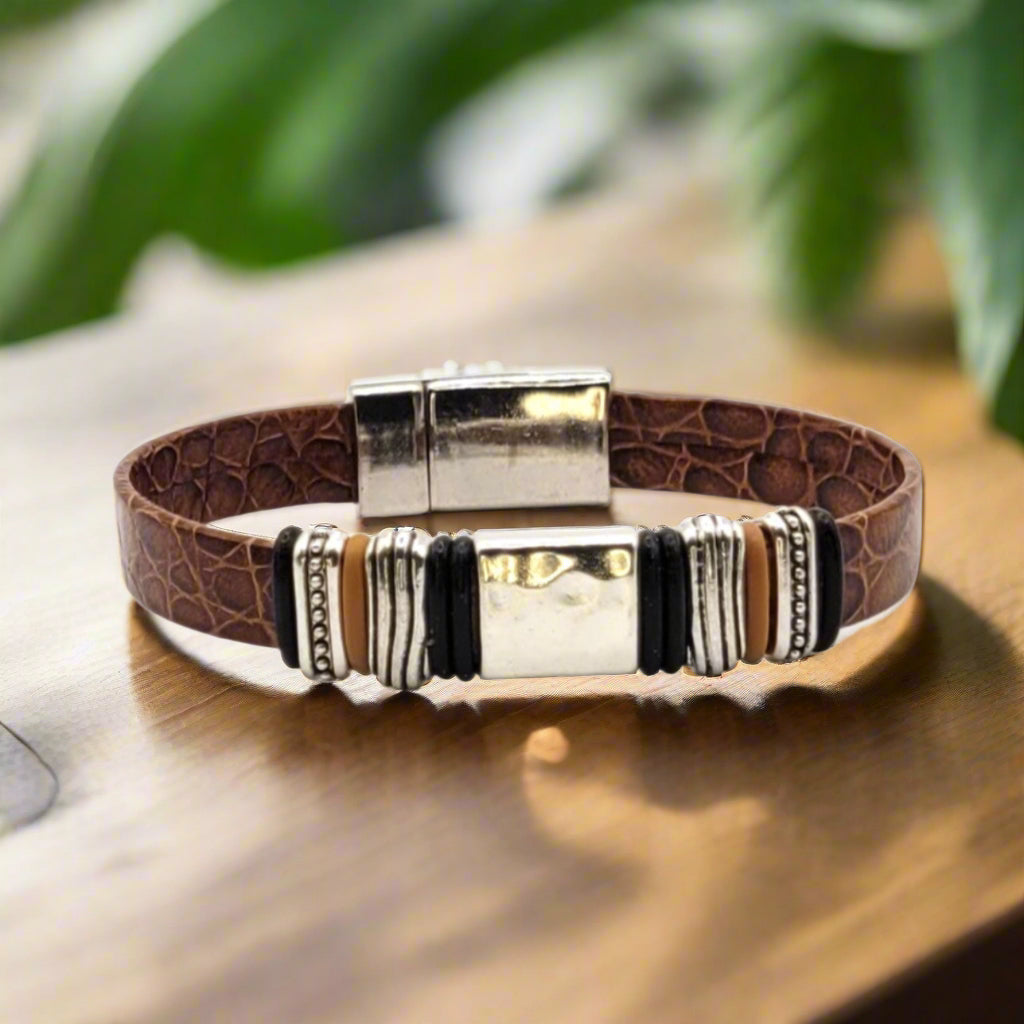 Pillar - Brown Animal Print and Black - Customize Your Bracelet - Eban*