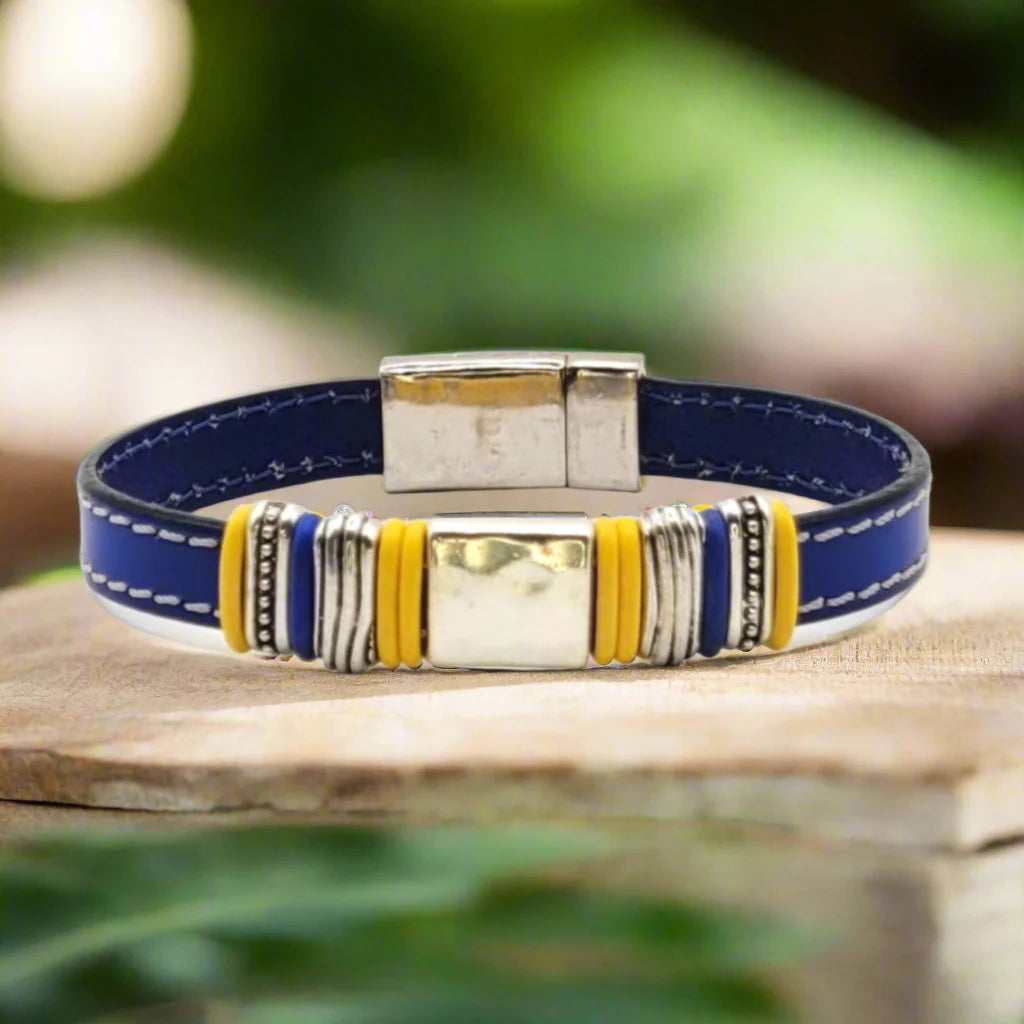 Pillar - Stitched Blue Leather and Gold - Eban Collection