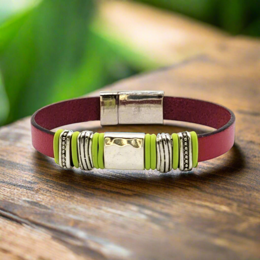 Pillar - Fuchsia Leather and Green - Eban Collection