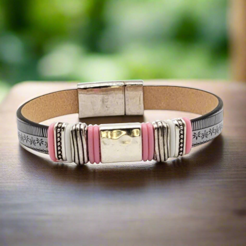 Pillar - Floral Gray/Black and Pink - Customize Your Bracelet - Eban*