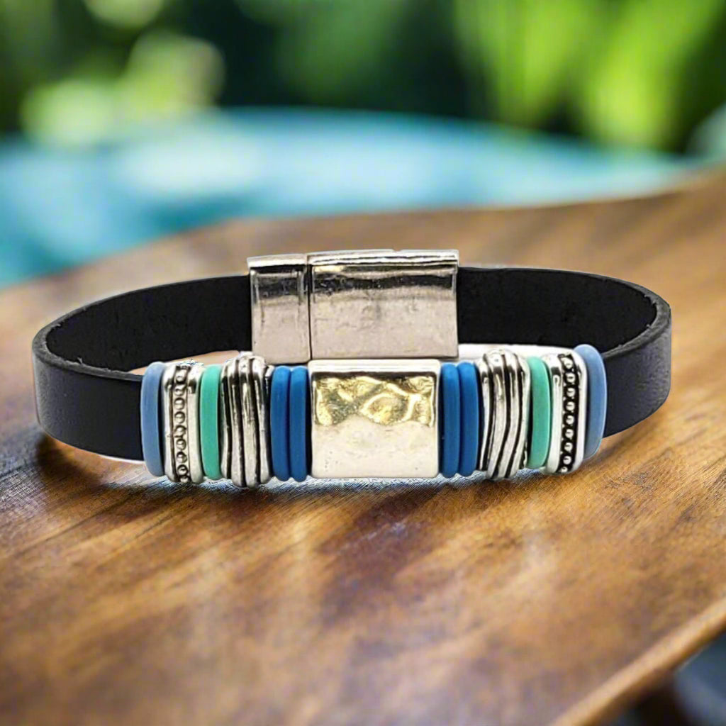 Pillar - Black, Blue & Turquoise -Customize Your  Bracelet - Eban*